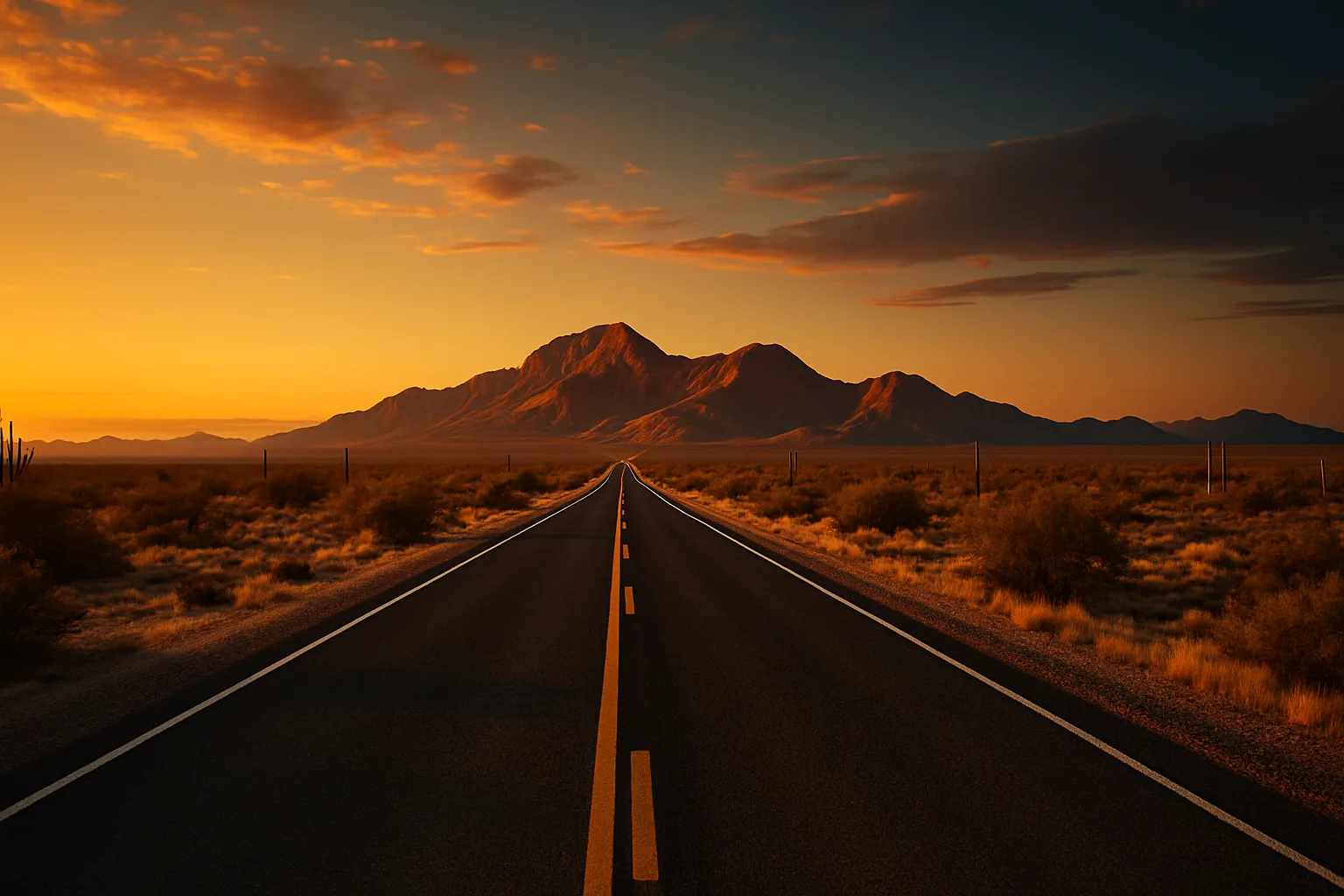 Arizona desert highway at golden hour