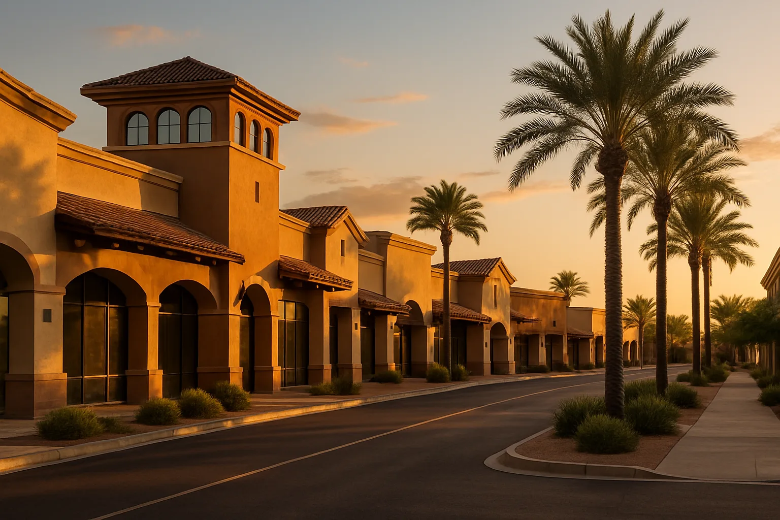 Phoenix metro Arizona retail storefront at sunset