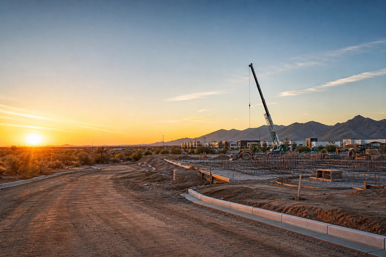 Arizona new development construction site at golden hour